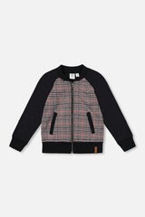 Bi-Material Zip Front Jacket Gray And Black Plaid