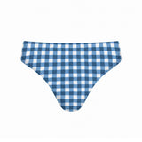 women's navy picnic gingham mid rise bikini bottom