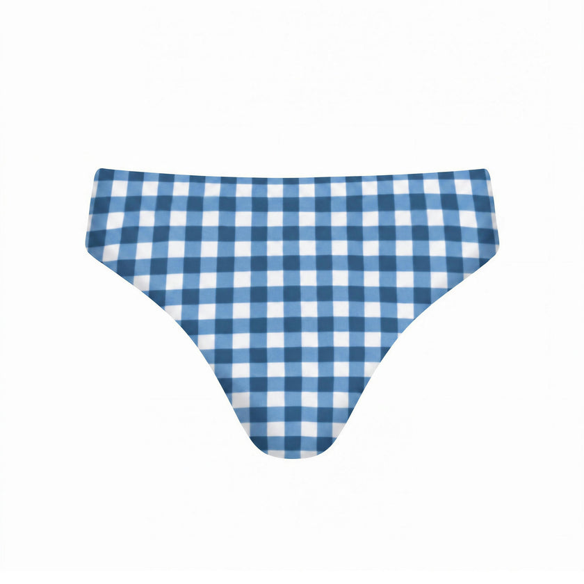 women's navy picnic gingham mid rise bikini bottom