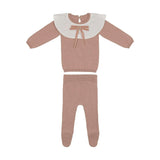 Poplin Oversized Collar Long Sleeve Sweater & Pant 2-Piece Set