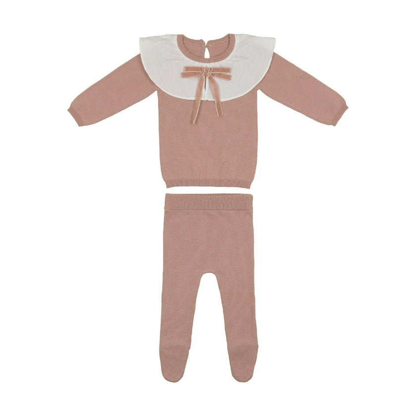 Poplin Oversized Collar Long Sleeve Sweater & Pant 2-Piece Set
