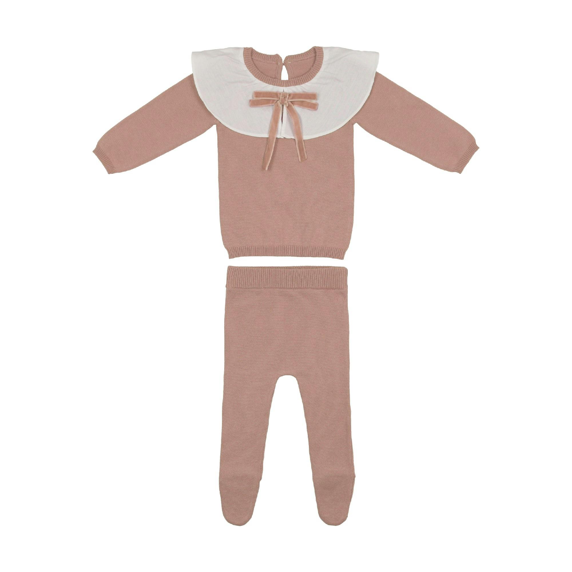 Poplin Oversized Collar Long Sleeve Sweater & Pant 2-Piece Set
