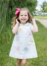 Linen Look Dress With Embroidered Flowers