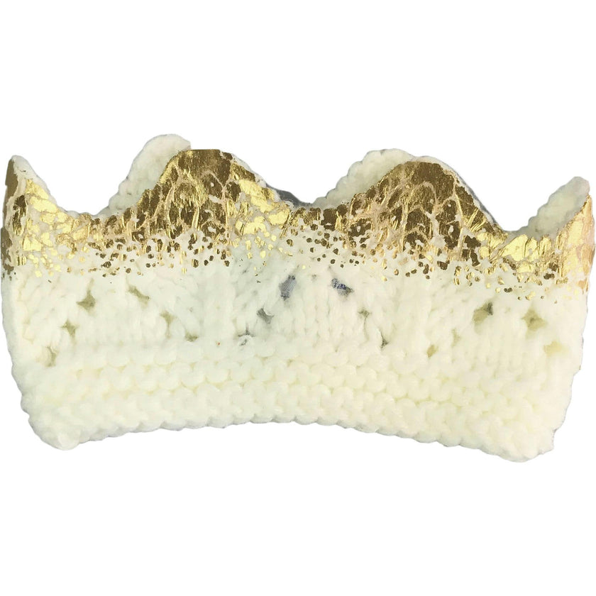 Aiden Hand-Knit Crown, Cream with Gold