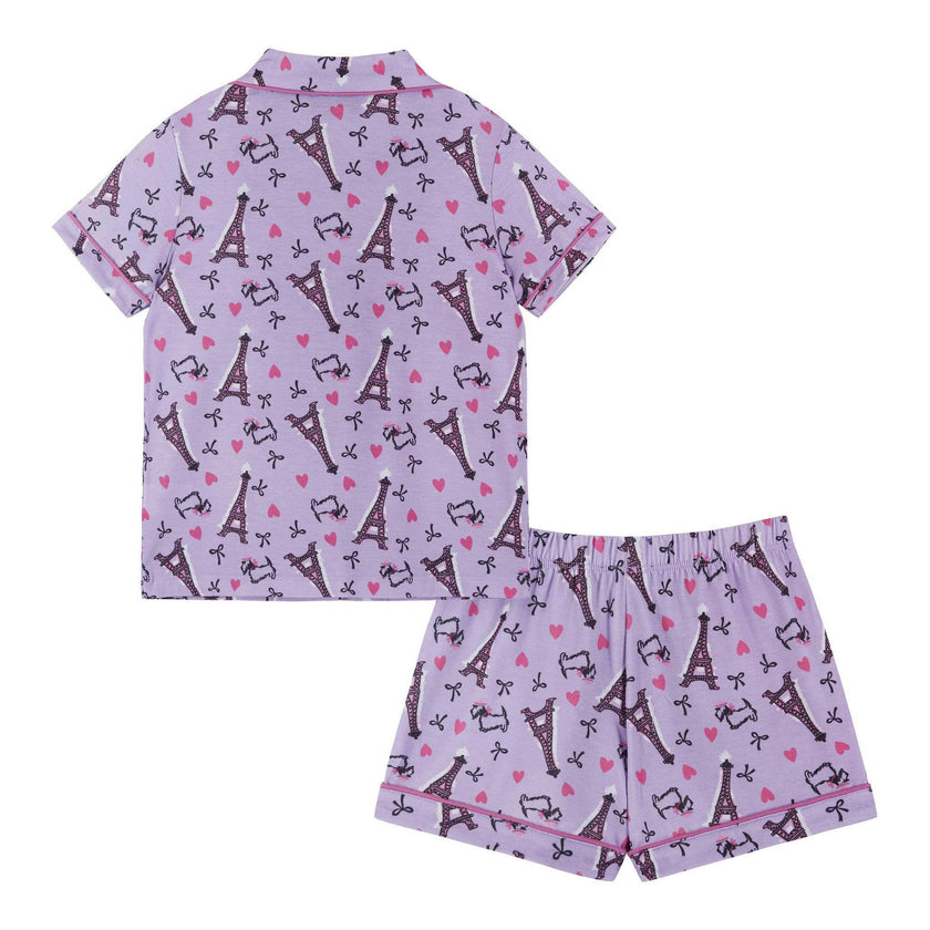 Girls Purple Print Pajama Set | Paris Hearts