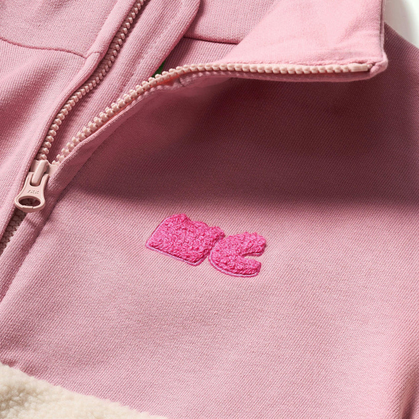 Recycled Cotton And Sherpa Pink Zipup