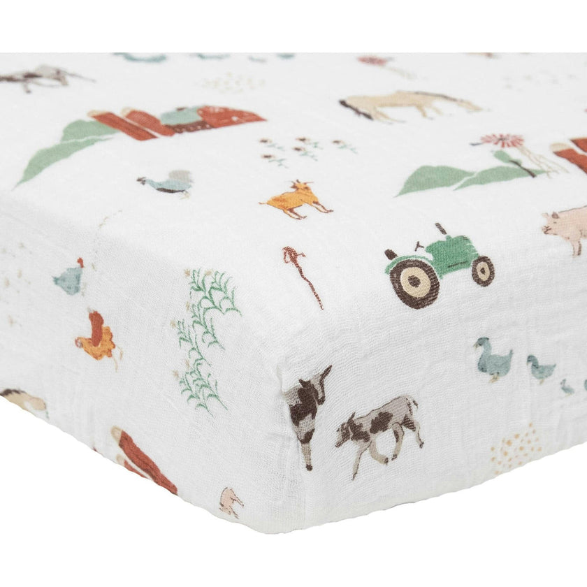 Cotton Muslin Crib Sheet - Farmyard