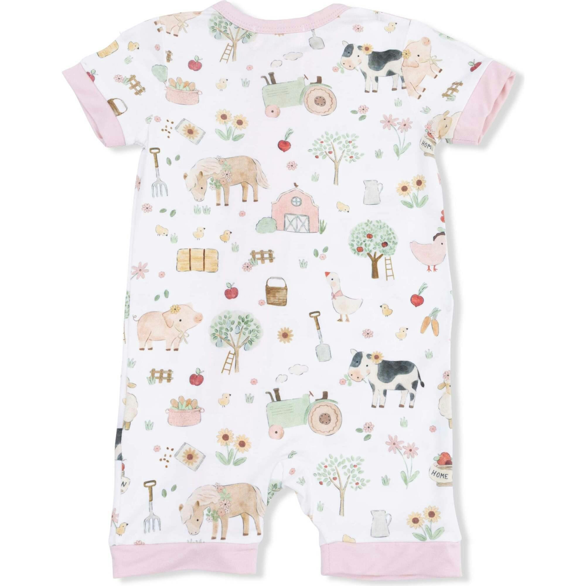 Cute Farm Animals Pink - Shortie 2 Way Zipper Romper