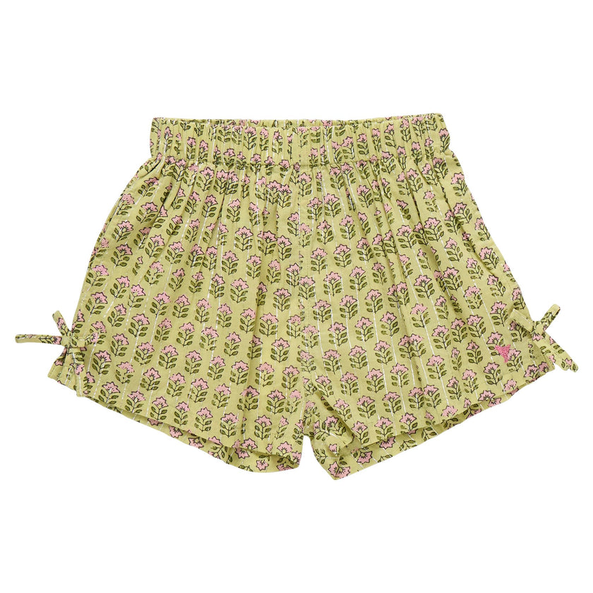 Girls Jules Short - Green Prairie Block Print