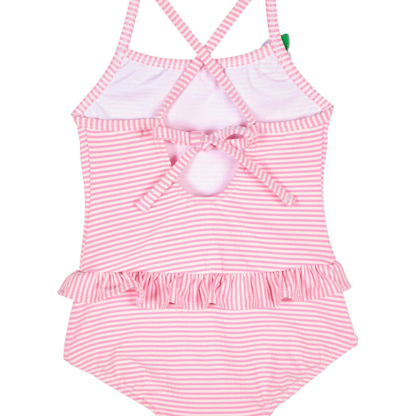 Stripe Seersucker Swimsuit with Flower