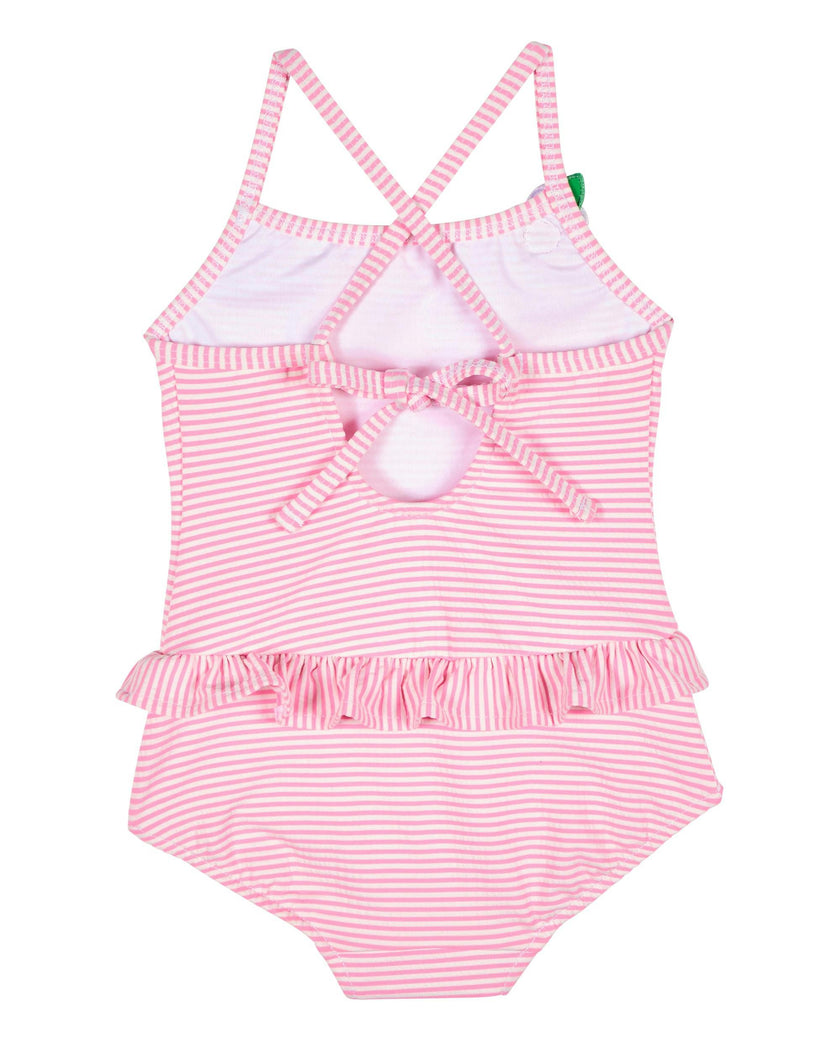Stripe Seersucker Swimsuit with Flower