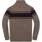 Organic Long Sleeve Half Zip Sweater with Engineered Stripe, Tan