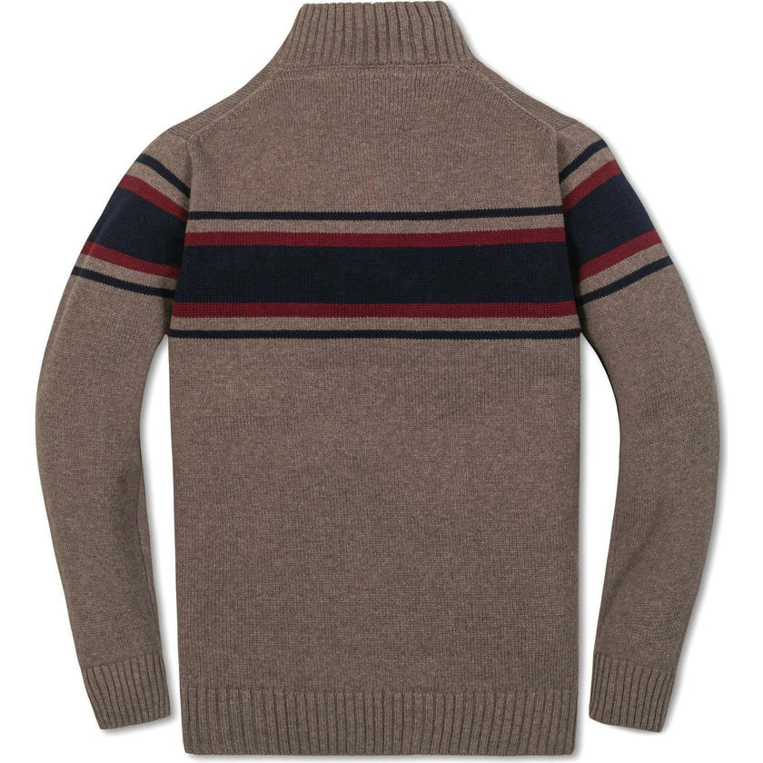 Organic Long Sleeve Half Zip Sweater with Engineered Stripe, Tan