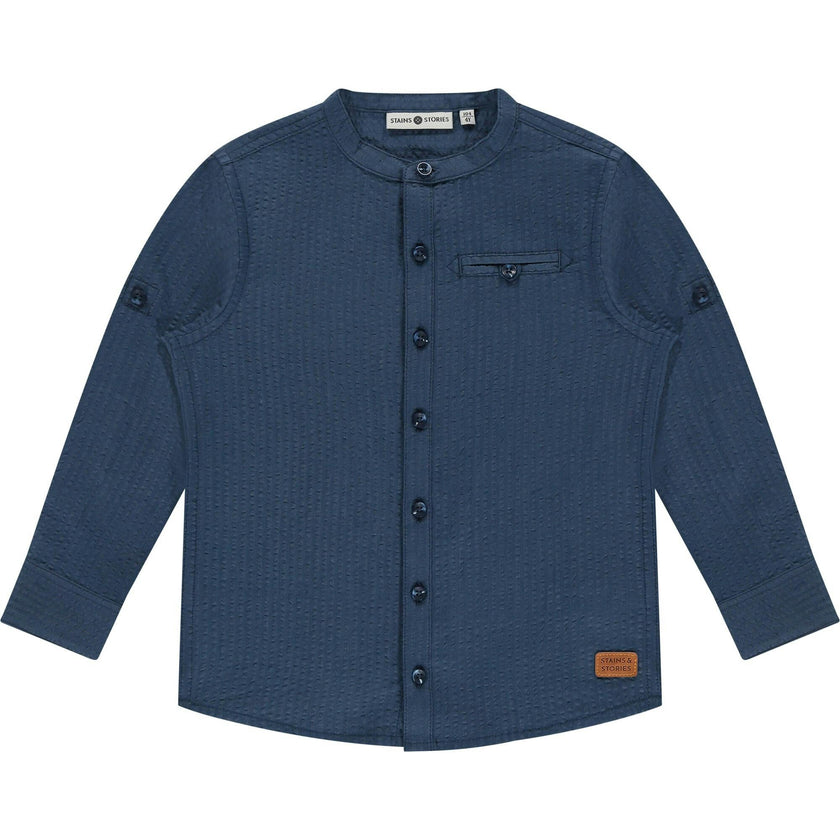 Textured Classic Mock Neck Button Up