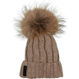 Ribbed Merino Wool Faux Fur Pom Pom Hat