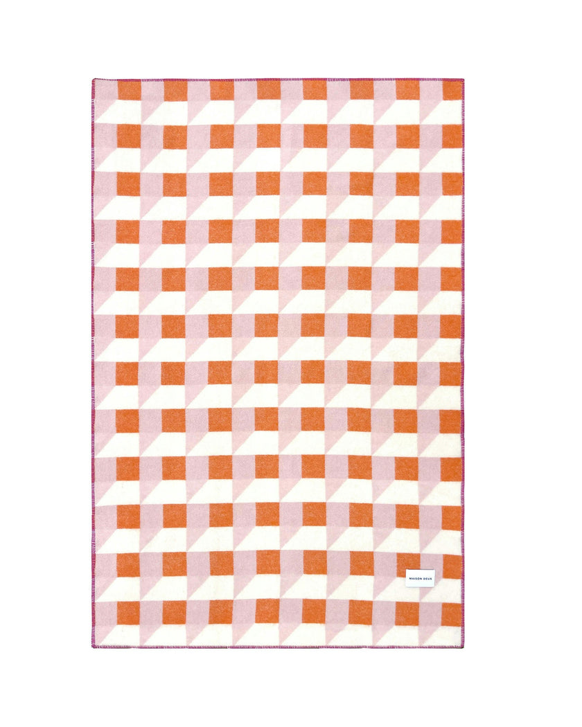 Blanket CUBICS Pink / Carrot Print 4.25 x 6.5ft