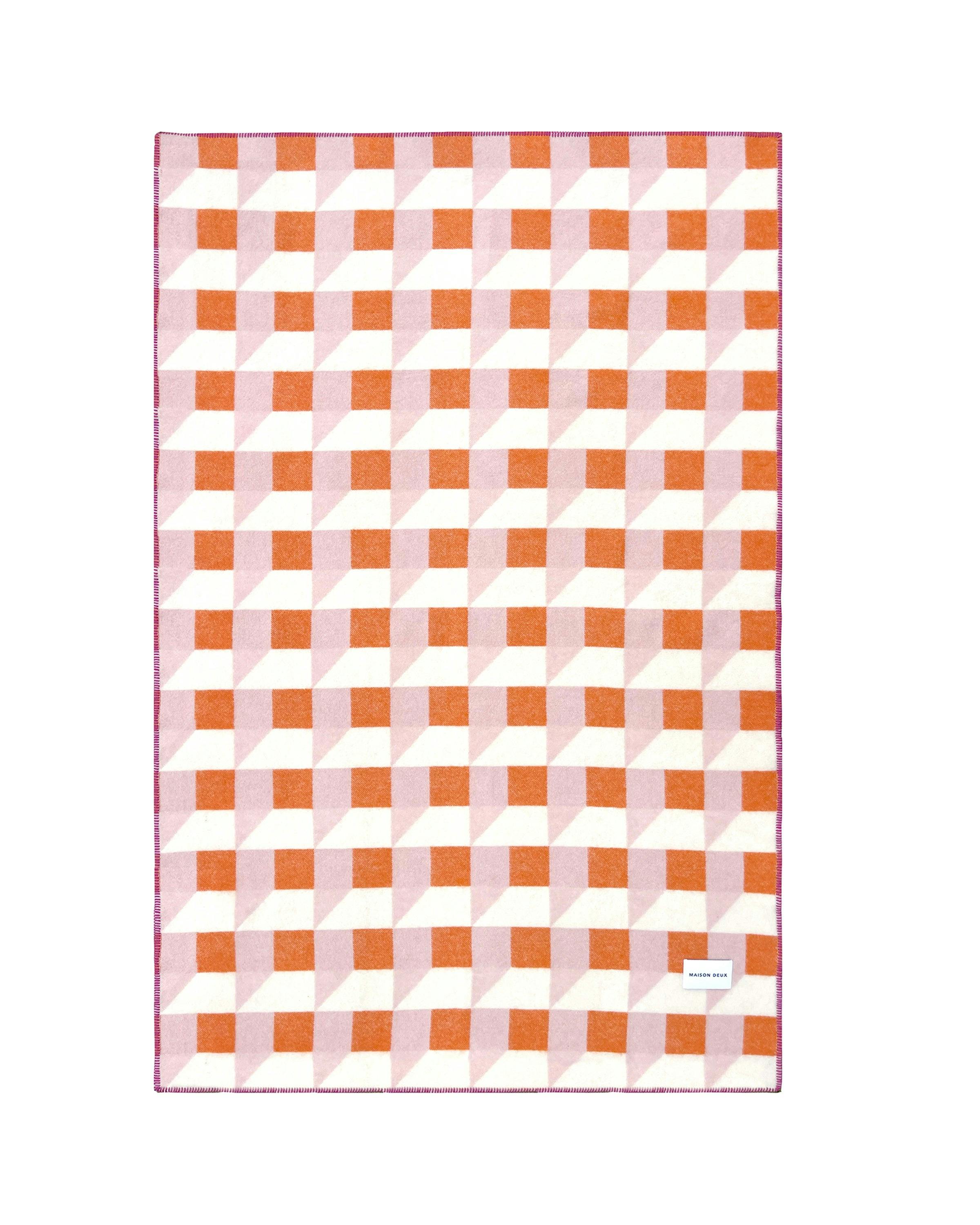 Blanket CUBICS Pink / Carrot Print 4.25 x 6.5ft