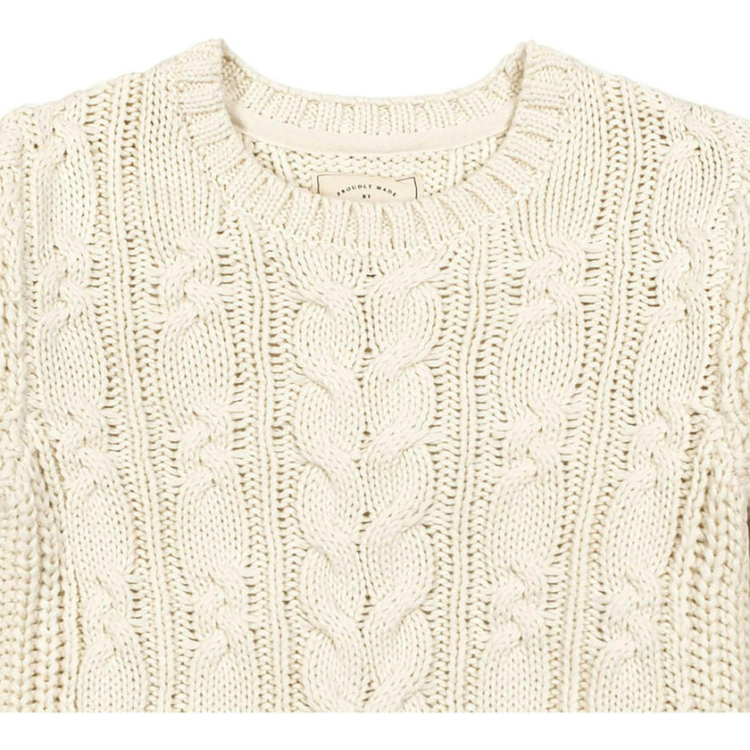 Organic Peasant Sleeve Cable Sweater, White