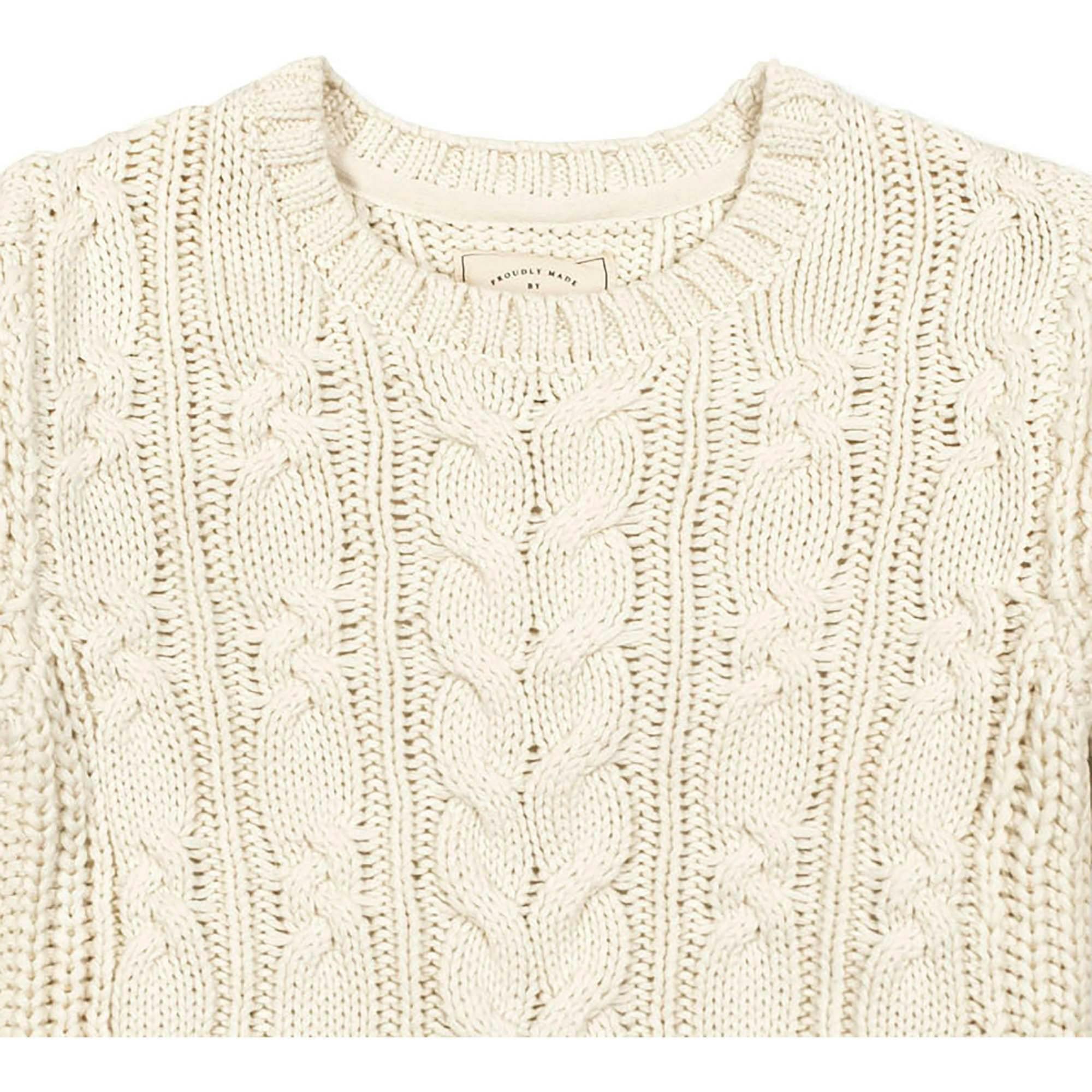 Organic Peasant Sleeve Cable Sweater, White
