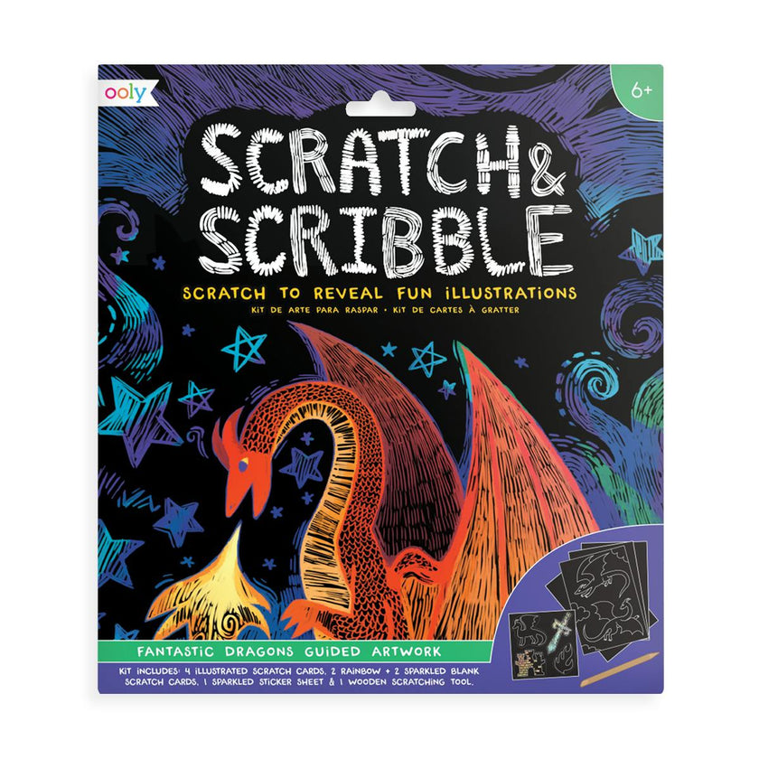 Scratch and Scribble Scratch Art Kit - Fantastic Dragon - 8 Cards 1 Sticker Sheet