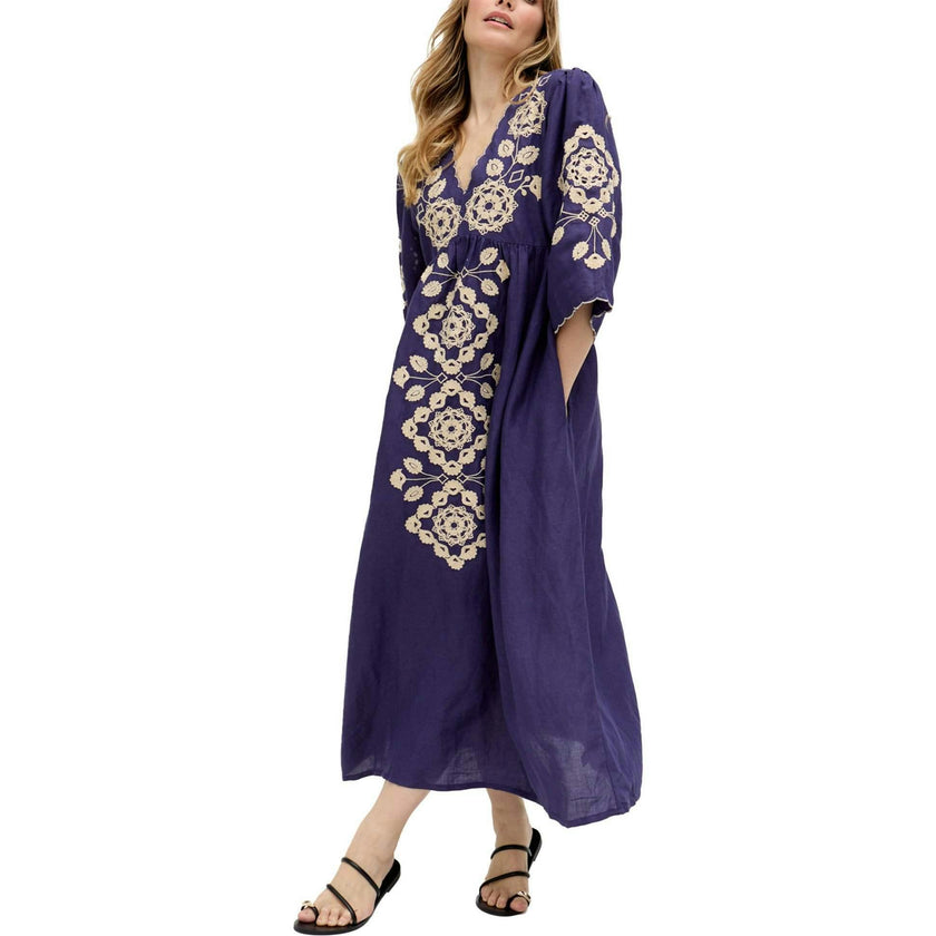 Arianna V- Neck Embroidered Maxi Dress