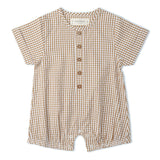 Organic Short Bubble Romper - Caramel Check