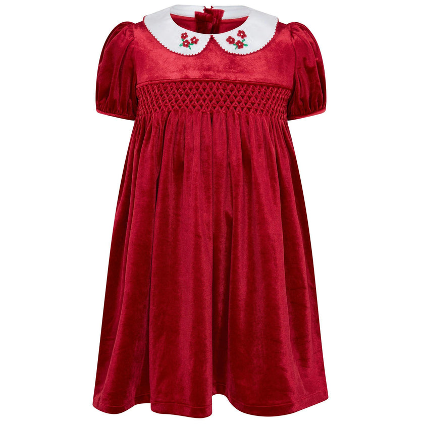 Little Princess Cherry Hand Smocked Velvet Baby Dress