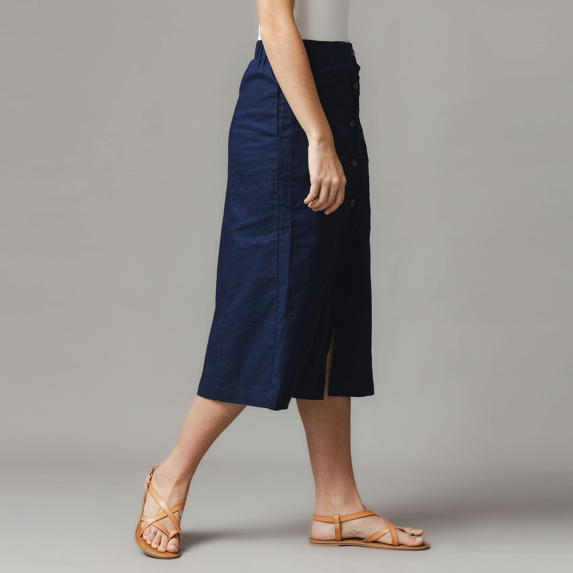 Linen Button Front Skirt