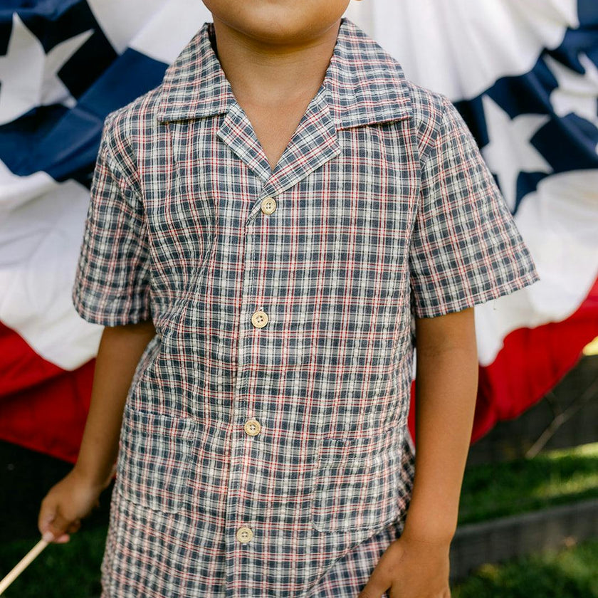 Rhodes Button Down Top - Americana Plaid