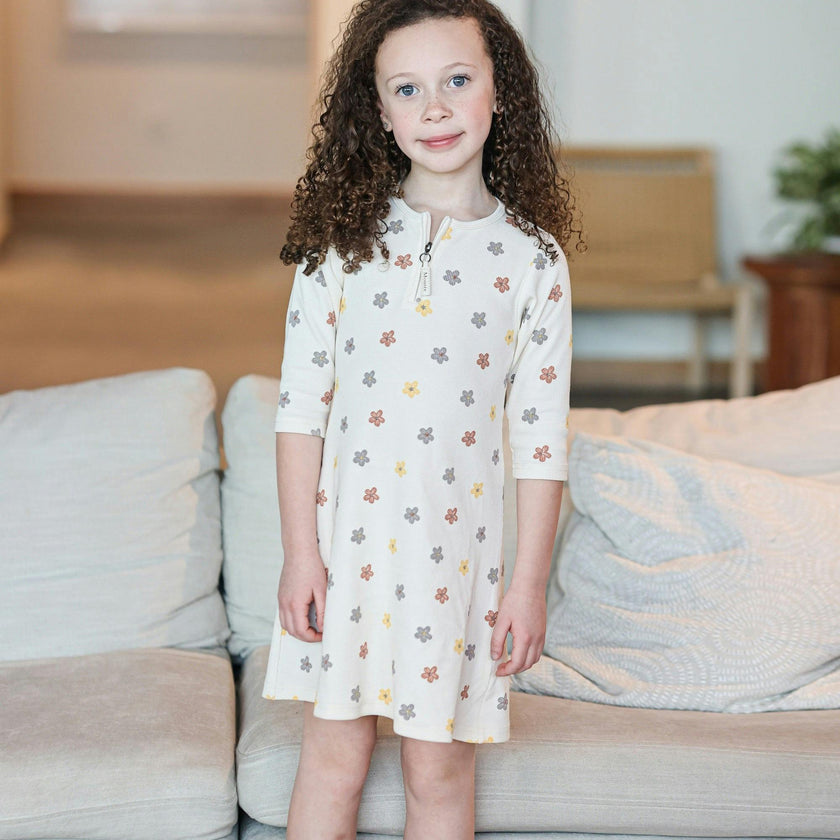 Floral Ribbed 3/4 Sleeve Dress
