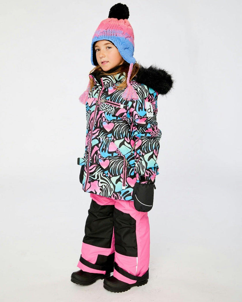 Two Piece Play Snowsuit Black Zebra Print With Pink Pants