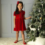 Red Velvet Tartan Trim Dress