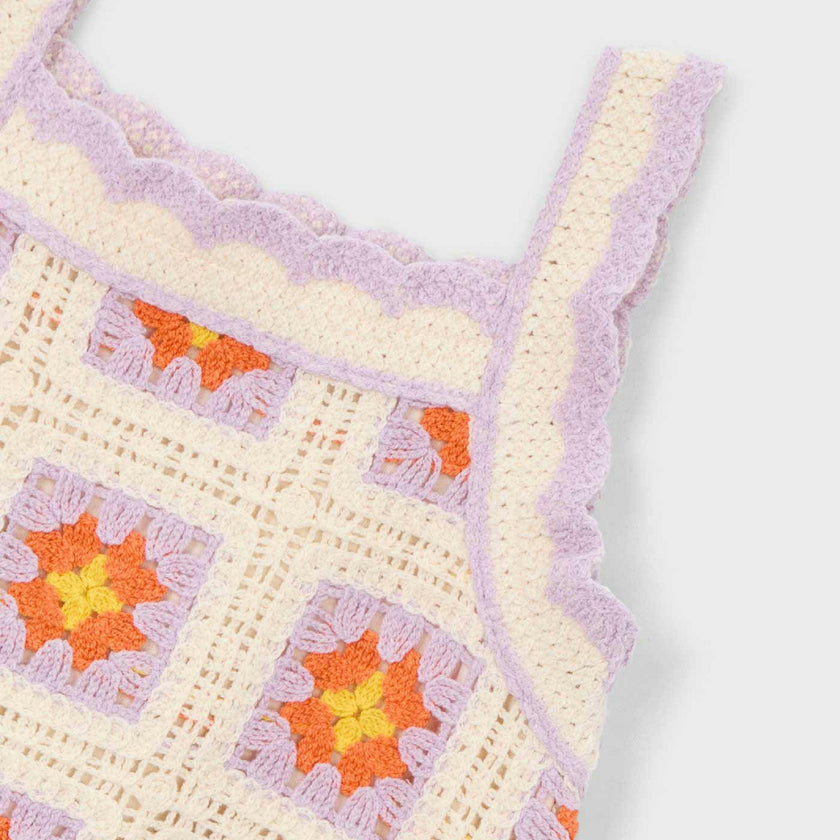 Lavender Trim Crocheted Dress