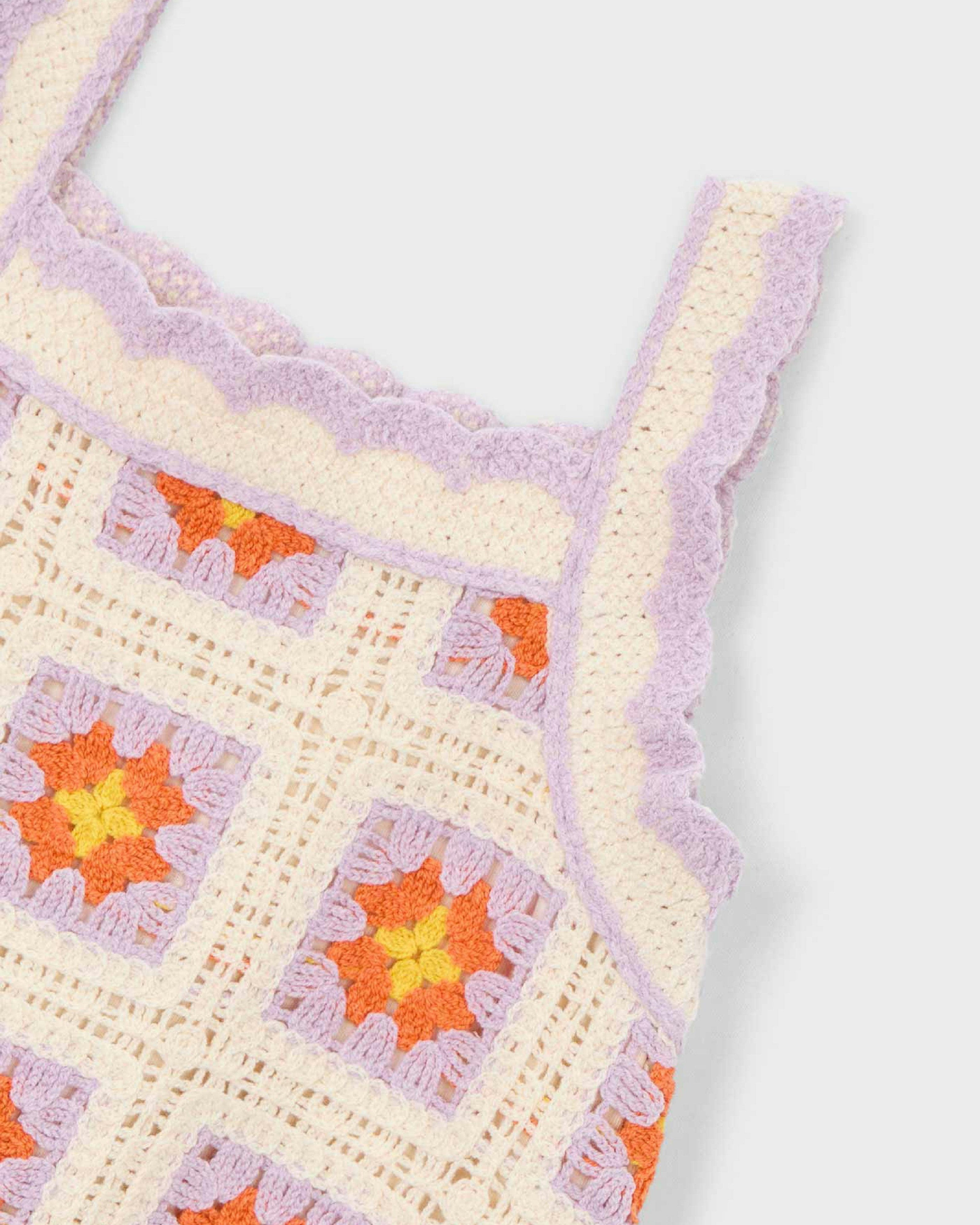 Lavender Trim Crocheted Dress