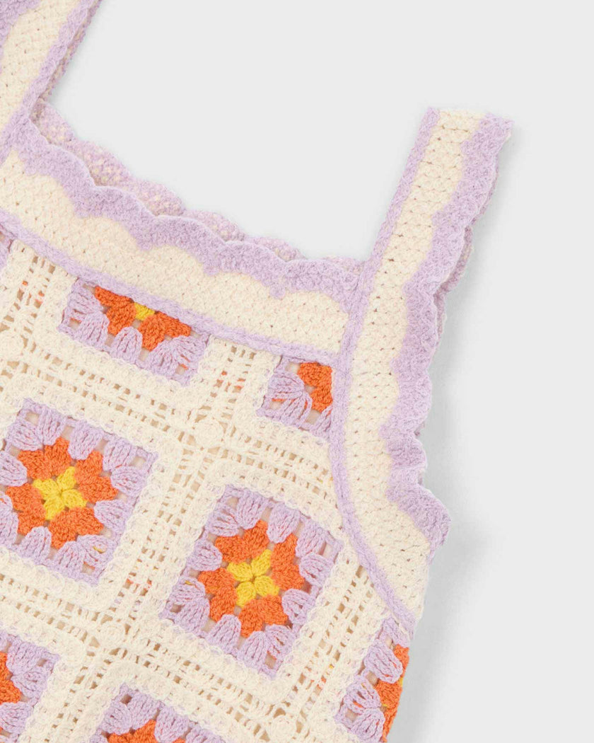 Lavender Trim Crocheted Dress