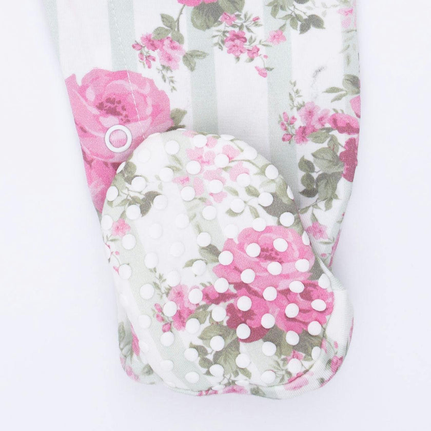 Cabbage Rose Stripe - Smocked Peter Pan Snap Footie