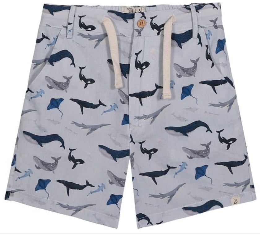 MAHALO BLUE WHALE PRINTED WOVEN SHORTS