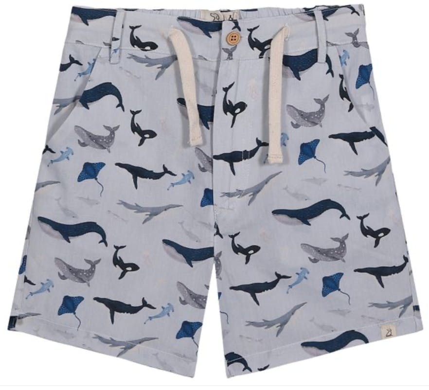 MAHALO BLUE WHALE PRINTED WOVEN SHORTS