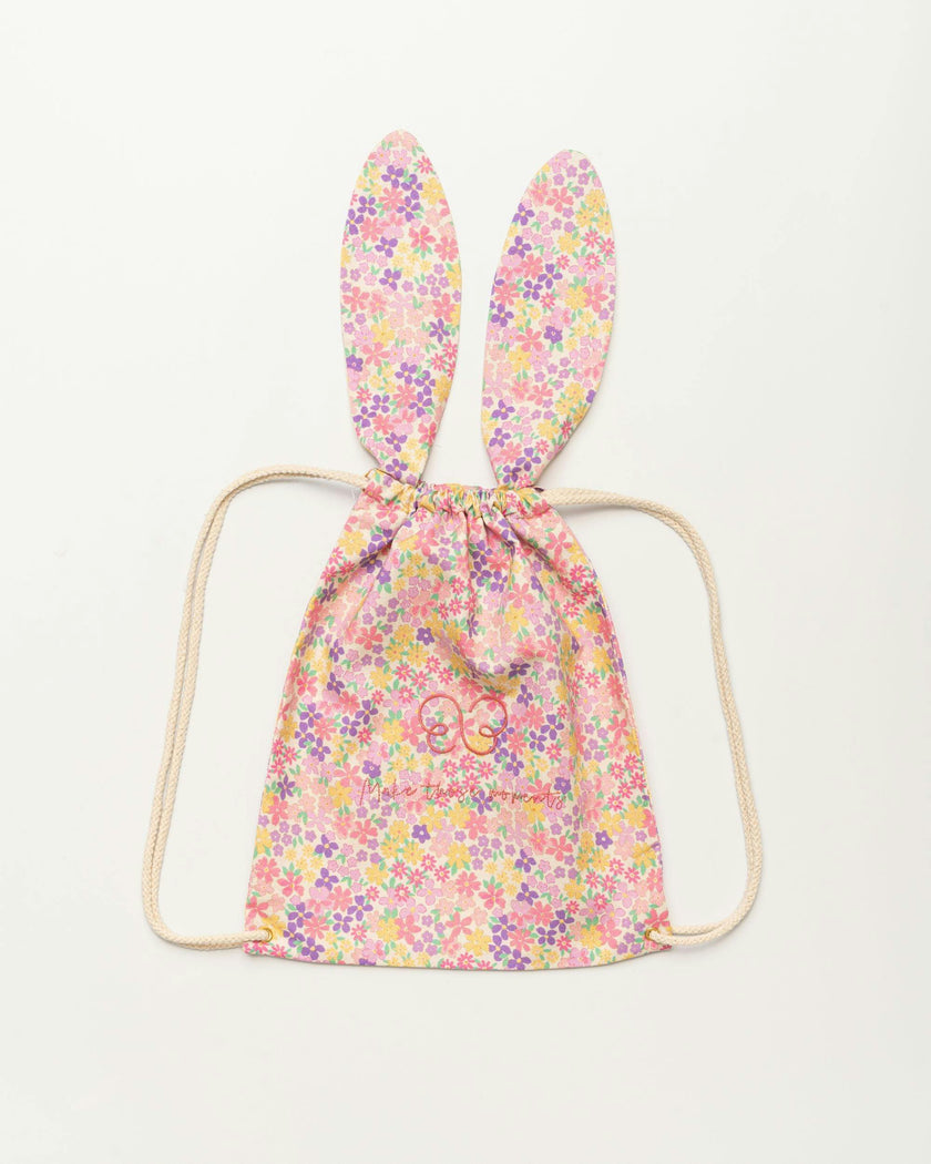 Bunny Drawstring Backpack - Emma Floral Purple