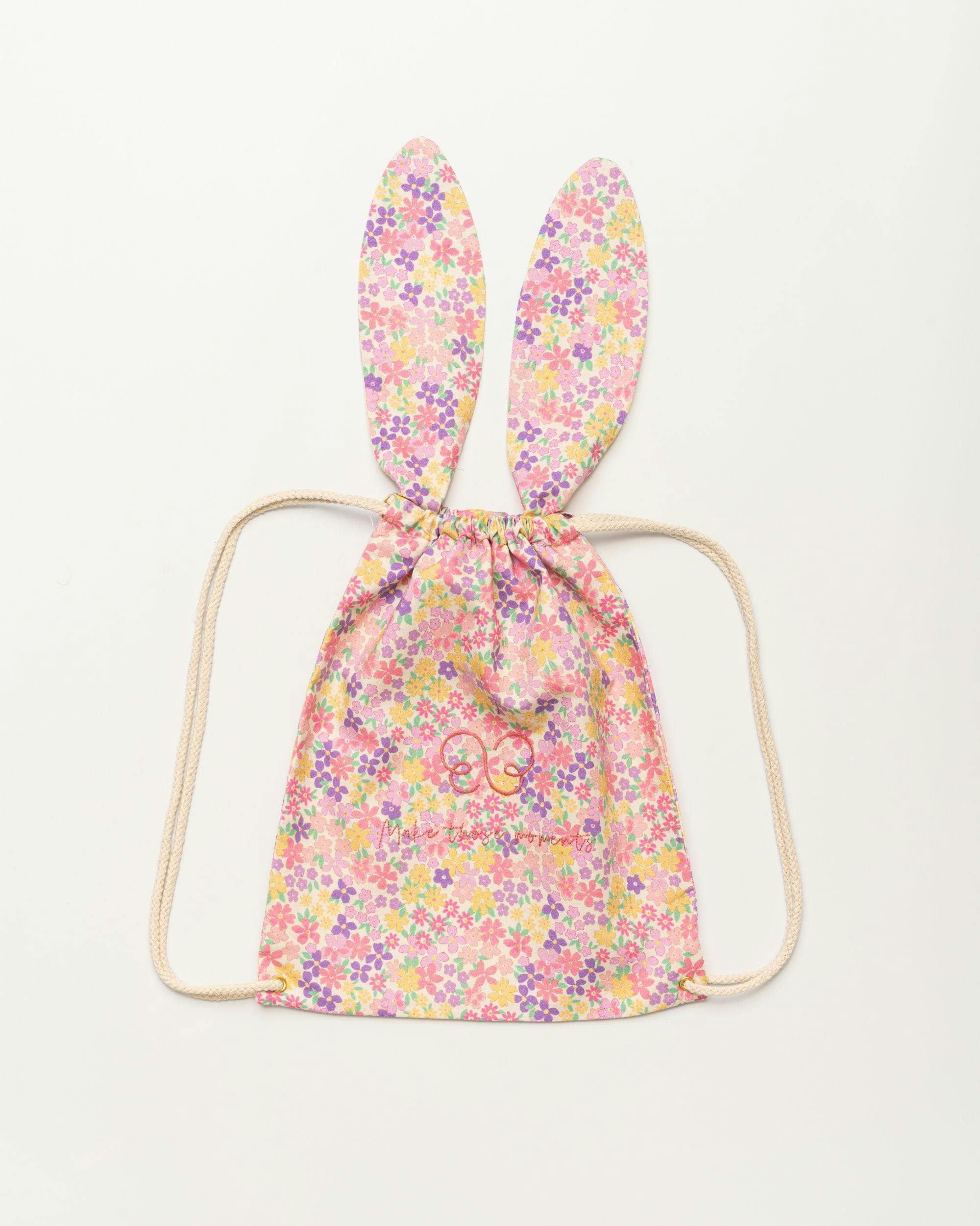Bunny Drawstring Backpack - Emma Floral Purple