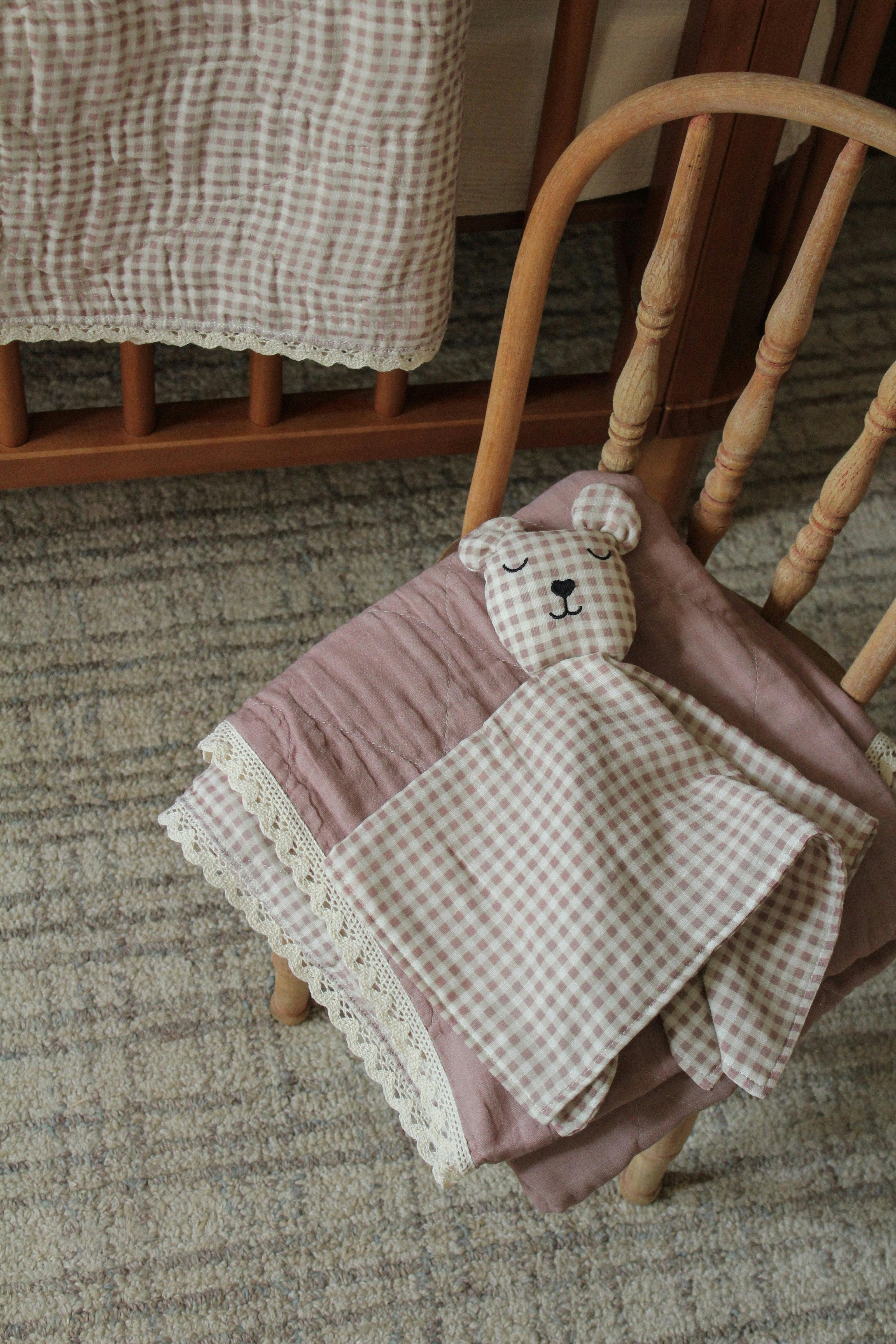 Mauve Gingham Bear Lovey