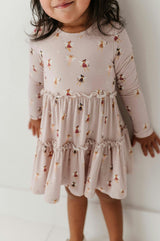Girls Long Sleeve Double Tiered Dress in Fairies