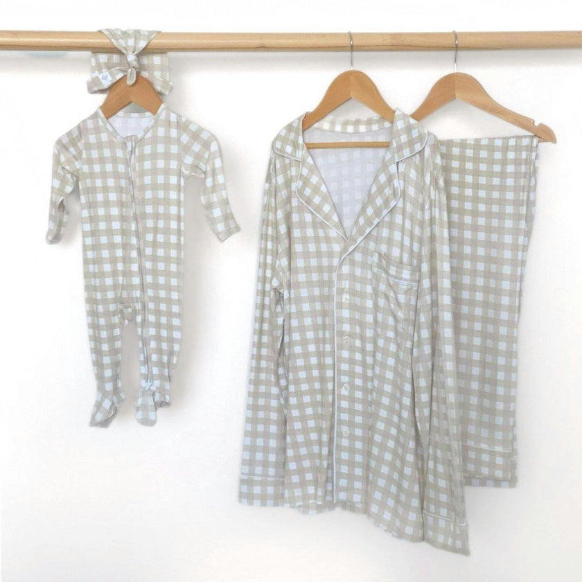 Women's Gingham Long Sleeve Piped Pajama Set