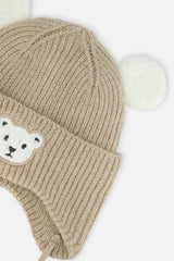Baby Winter Knit Hat With Ear Flaps And Ears Light Taupe