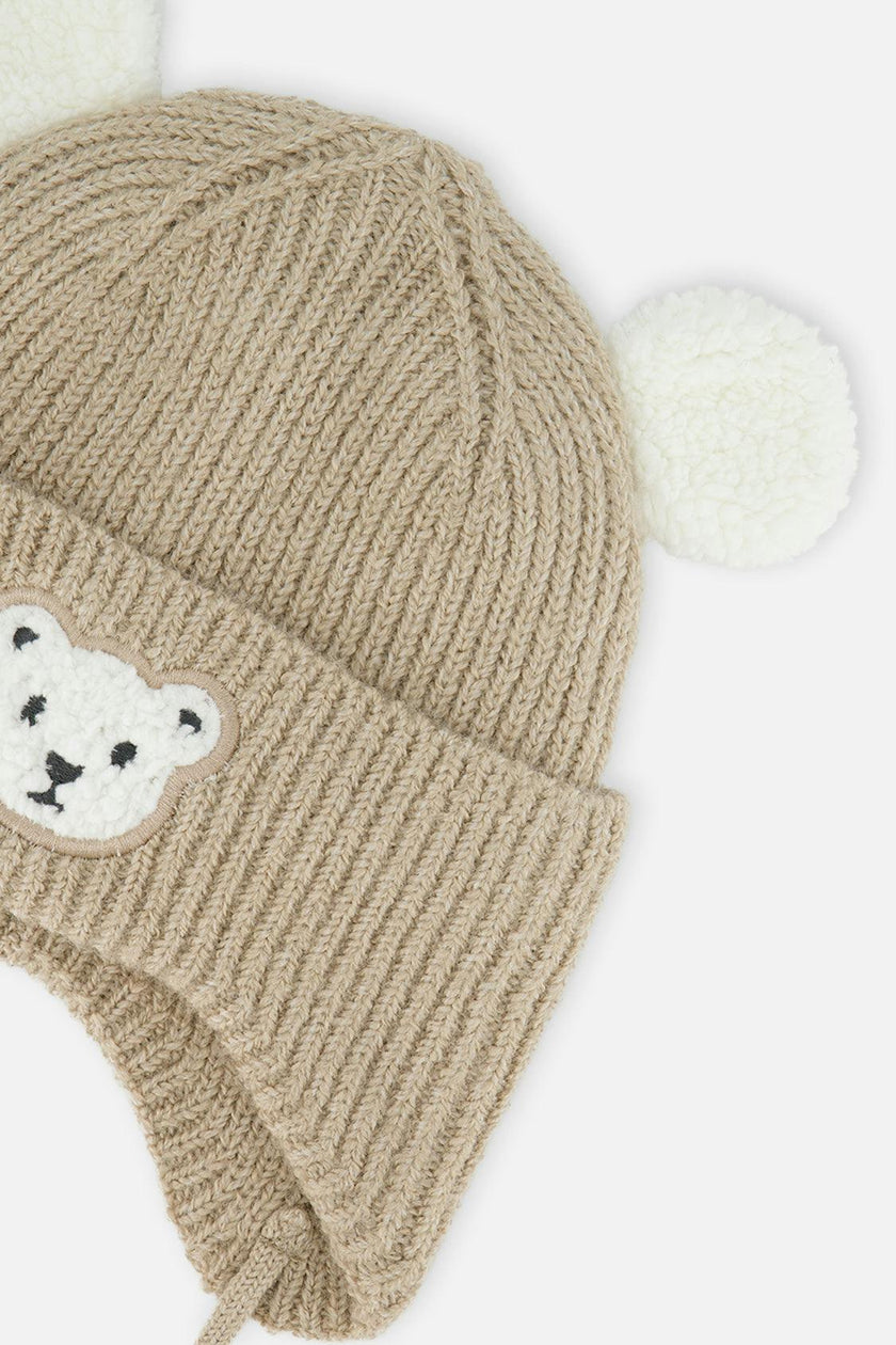 Baby Winter Knit Hat With Ear Flaps And Ears Light Taupe