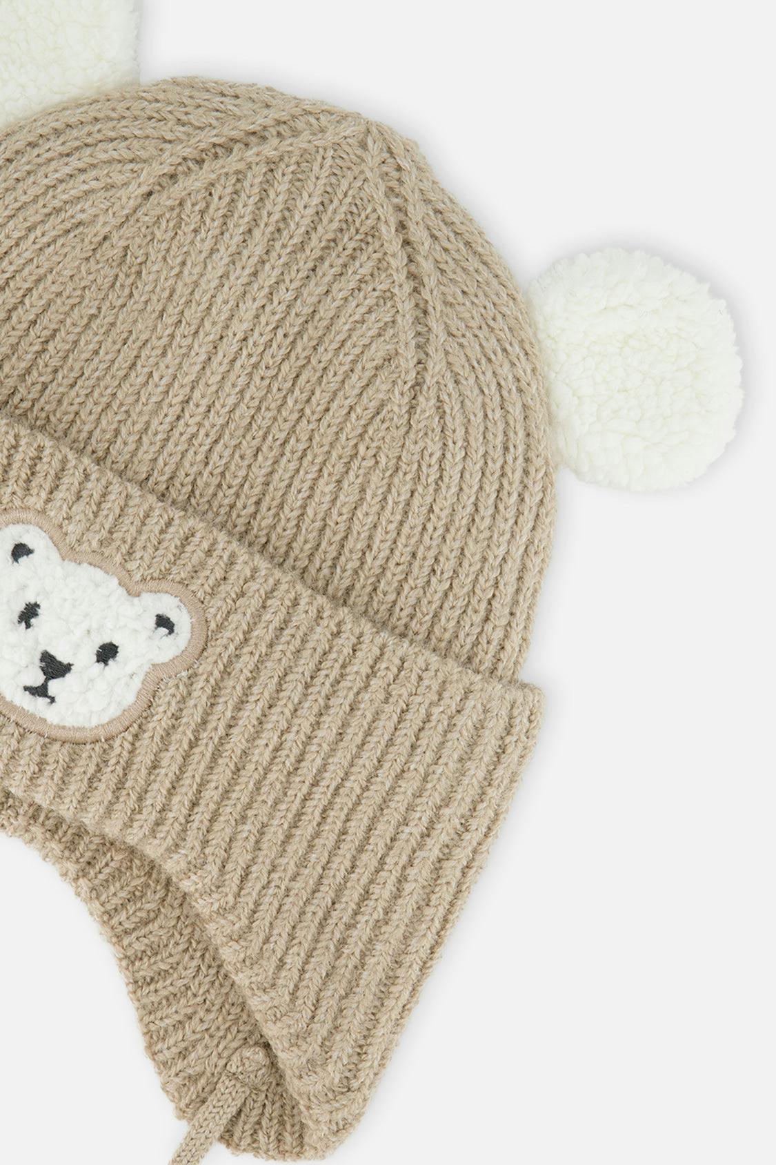 Baby Winter Knit Hat With Ear Flaps And Ears Light Taupe