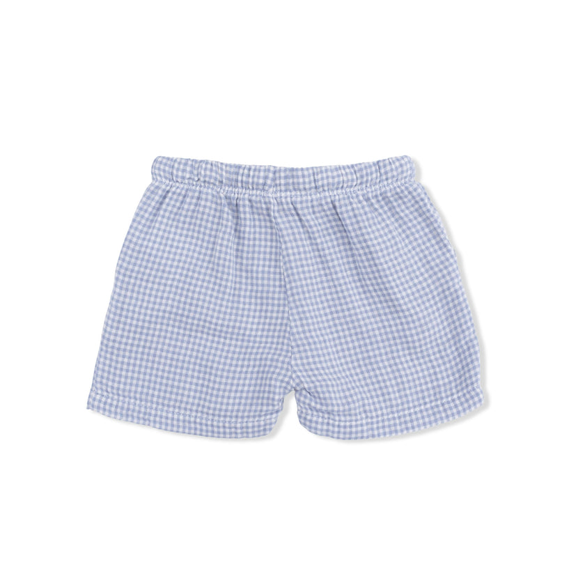 Micro Gingham Blue Blizzard - Polo Button Up with Casual Short