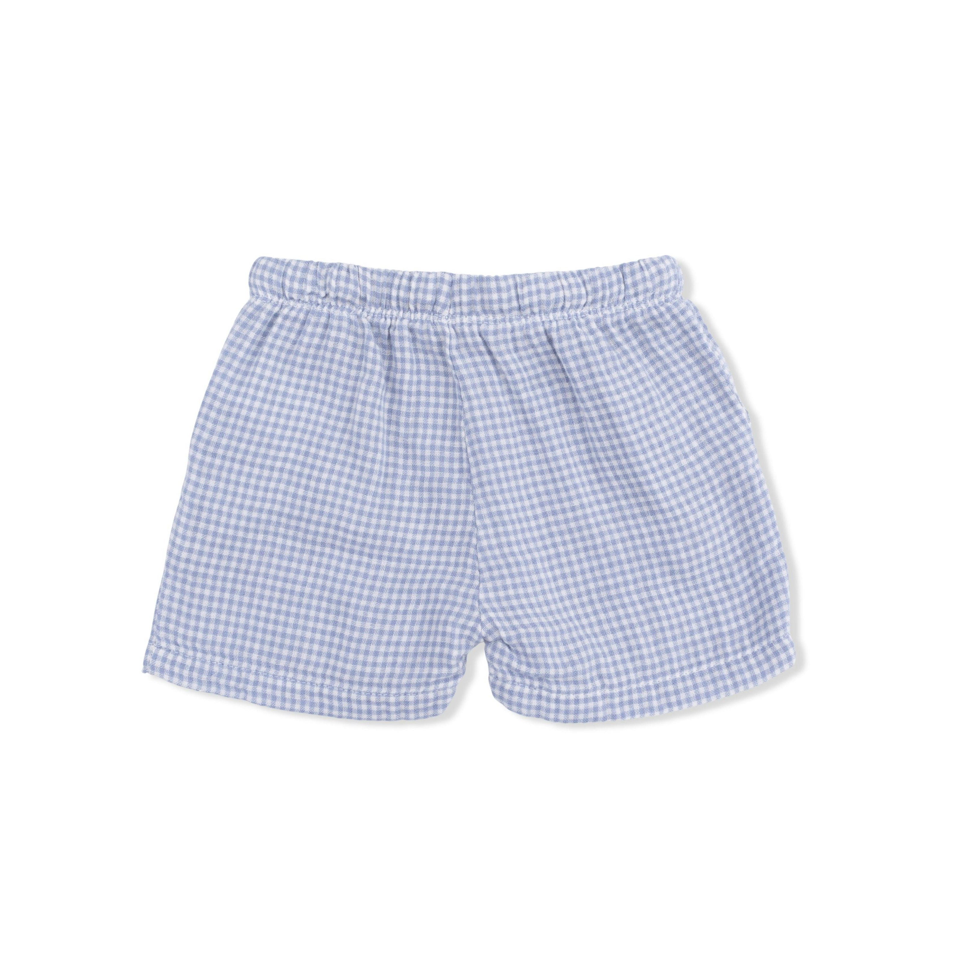 Micro Gingham Blue Blizzard - Polo Button Up with Casual Short