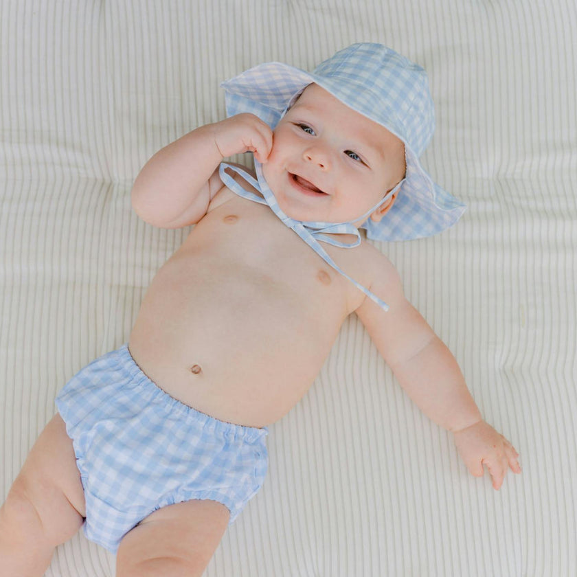 Unisex Baby Oasis Blue Gingham Sun Hat