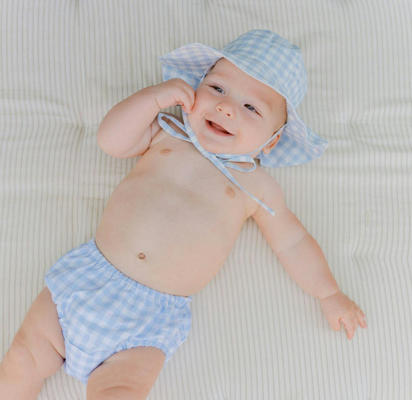 Unisex Baby Oasis Blue Gingham Sun Hat
